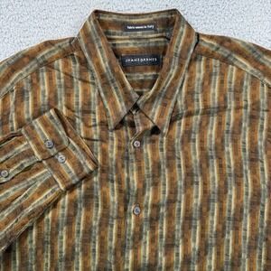 Jhane‎ Barnes Shirt Mens XL Brown Long Sleeve Button Up Acetate Viscose Casual